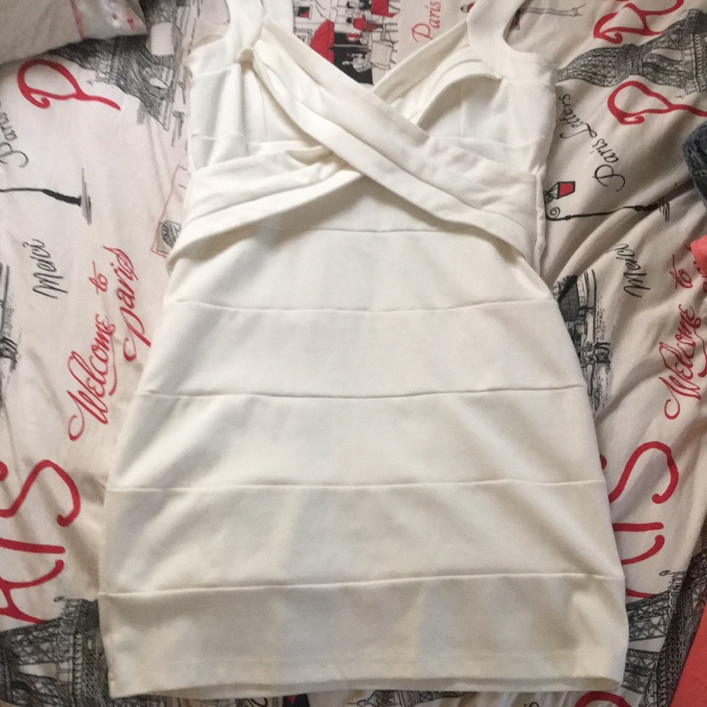 White mid-thigh, tight semi-formal bandaid dress